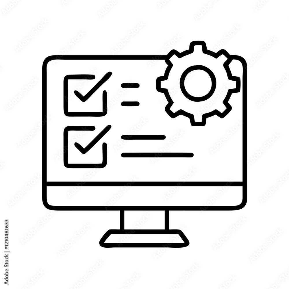 Fototapete system testing icon, system testing line art - simple line art of system testing, perfect for system