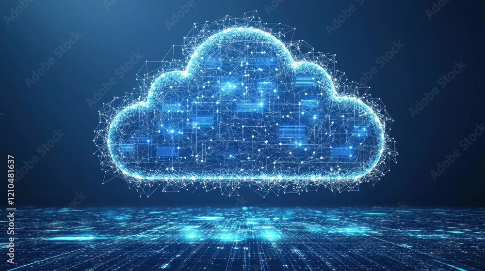 Poster digital cloud icon with data streams represents modern internet services and connectivity