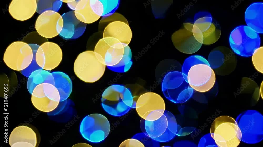 Poster abstract background with soft circle bokeh defocused and blurred on black background. blue and yello