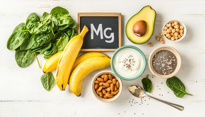 Products containing magnesium. Healthy food. View from above