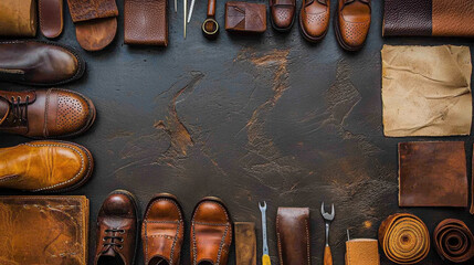 Shoe repair shop filled with tools and leather for craftsmanship and restoration