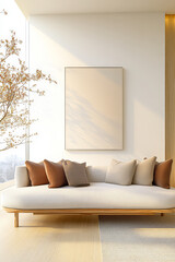 Comfortable modern living room with minimalist decor and natural light