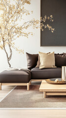 Stylish modern living room featuring a sleek sectional sofa and minimalist decor elements