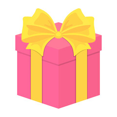 Gift box with ribbon. Color vector illustration on white background.	