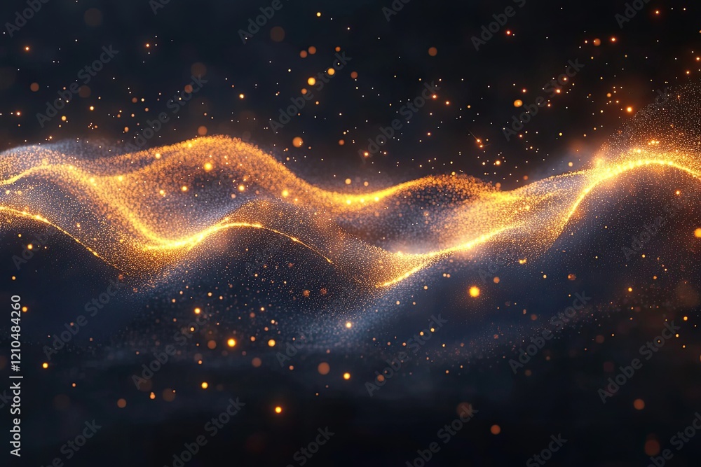 Poster conceptual artistic representation of vaccine diffusion portrayed as fluid waves of glowing particle