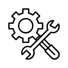 tools and gear icon, tools and gear line art - simple line art of tools and gear, perfect for tools and gear logos and icons