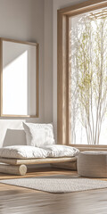 Bright and airy interior with minimalist design and natural light in tranquil setting