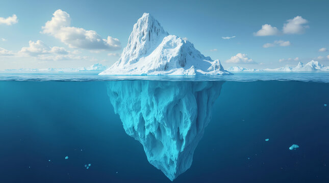 An iceberg seen at water level.