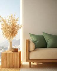 Cozy living space with a view of mountains and natural light during day