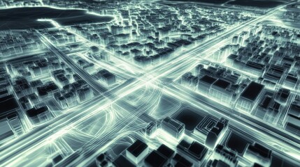 Fototapeta premium large-scale lidar scan of urban environment highlighting topographic details with exceptional precision and copy space
