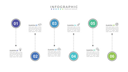 Business infographic template. 6 Step timeline journey. Process diagram, 6 options on white background, Infograph elements vector illustration