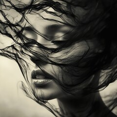 Mysterious Woman in Black Veil: A Dramatic Monochrome Portrait