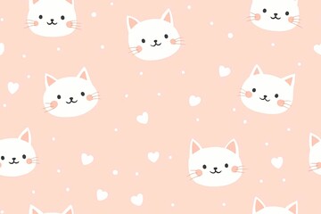 Pretty cats card and seamless background. Seamless kawaii kittens pattern for kids.