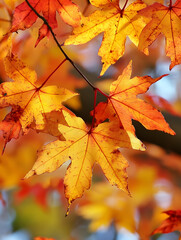 Fototapeta premium Vibrant Autumn Maple Leaves in Focus Against a Soft Blurred Background : Generative AI
