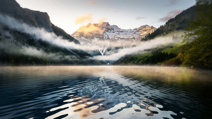 Tranquil Alpine Lake Reflection, Breathtaking Scenery