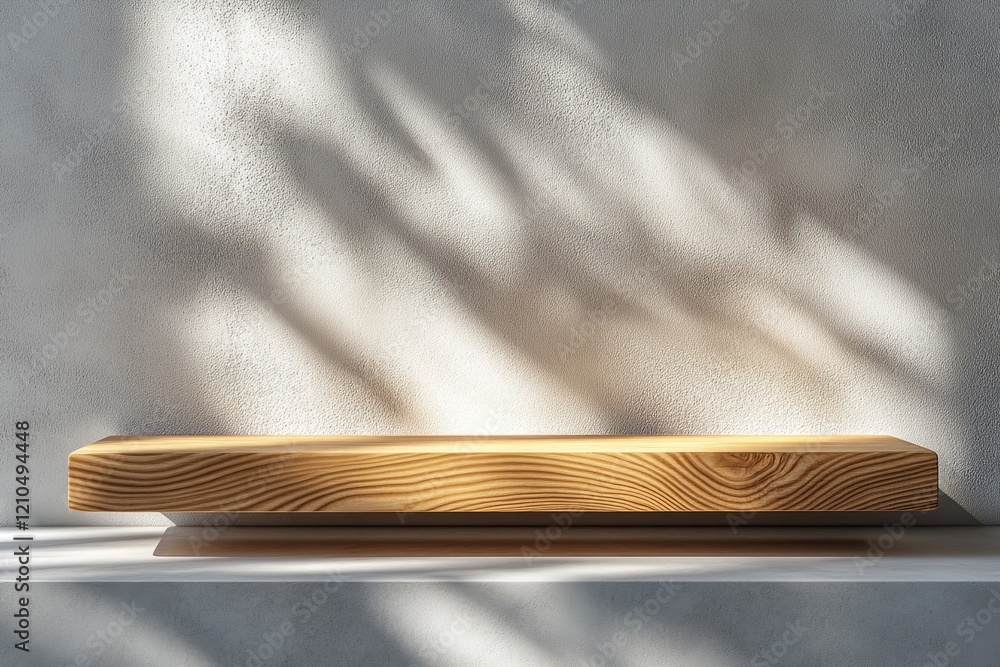 Poster serene wooden plank resting on smooth surface accompanied by subtle shadows and inviting textures cr