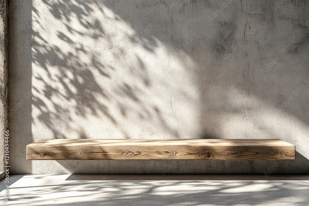 Poster serene wooden plank resting on smooth surface accompanied by subtle shadows and inviting textures cr