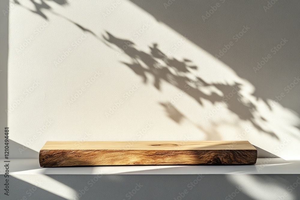 Poster serene wooden plank resting on smooth surface accompanied by subtle shadows and inviting textures cr