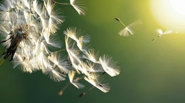 Abstract blurred nature background dandelion seeds parachute. Abstract nature bokeh pattern