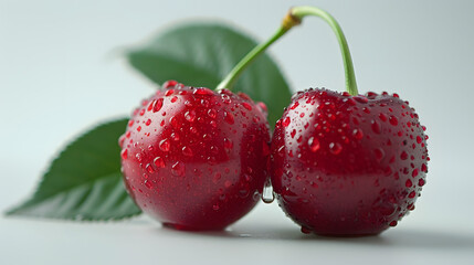 Front view red cherry pair isolated on white backgrounds