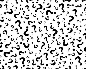 Black question mark on a white background, seamless pattern 