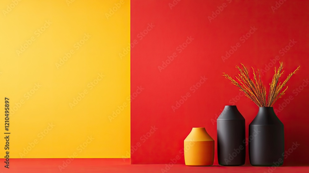 Poster vibrant color palette showcasing minimalistic designs with clean lines and ample copy space for crea