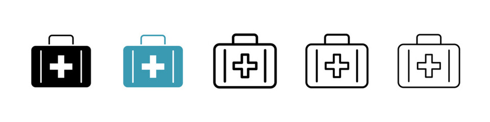 First aid kit icons in black and blue set