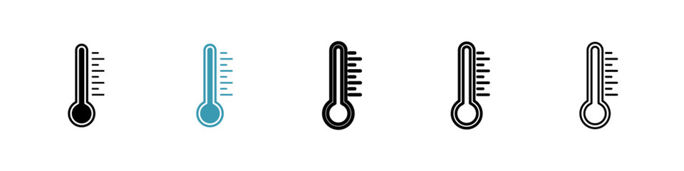 Thermometer icons in black and blue set