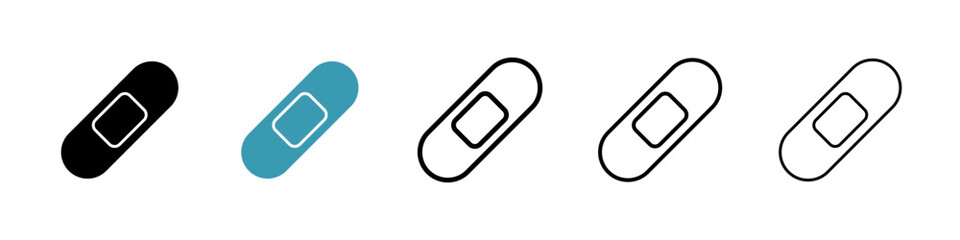 Band aid icons in black and blue set