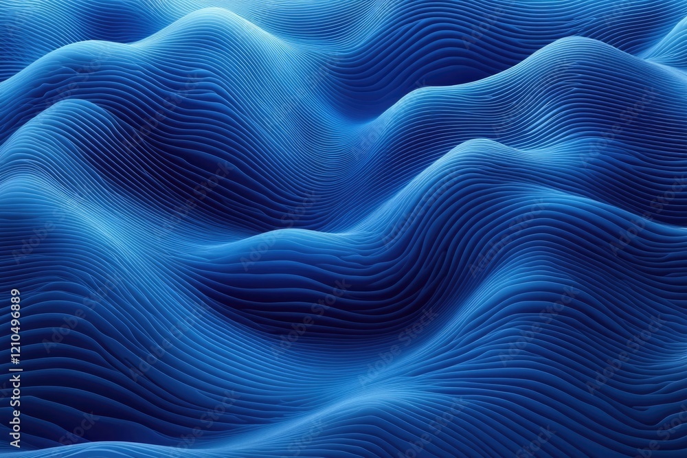 Poster abstract minimalist representation of ocean waves smooth undulating lines in shades of blue balanced