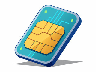 3D SIM Card with circuit microchips icon. Mobile phone cellular SIM card, Communication technology, electronic sim card chip concept. Minimal eSIM 4G, 5G isolated on white background. 3d render.