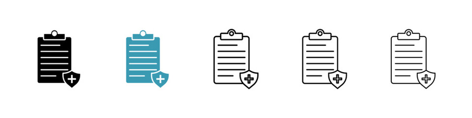 Medical insurance icons in black and blue set