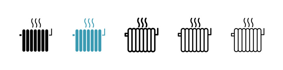 Radiator icons set in black filled and stroke line style