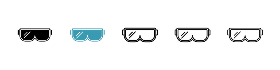 Safety goggles icons in black and blue set