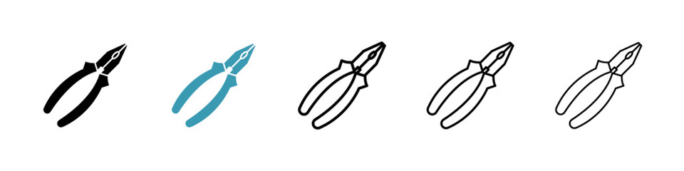 Pliers icons in black and blue set