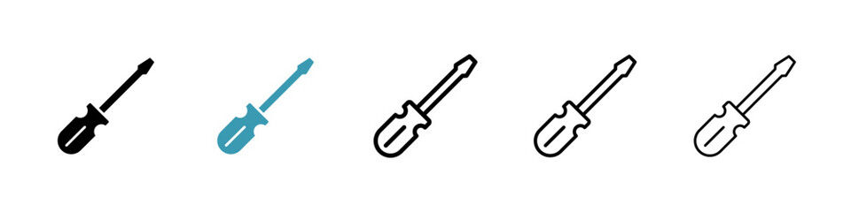 Screwdriver icons in black and blue set