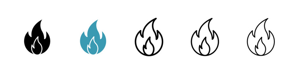 Fire icons in black and blue set