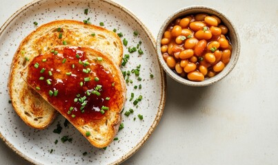 Delicious Toasted Bread with Jam and Baked Beans
