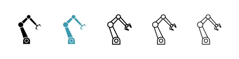 Robot arm icons in black and blue set