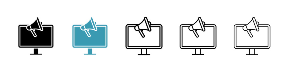 Digital marketing icons set in black filled and stroke line style
