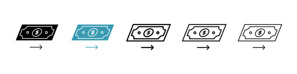 Money transfer icons in black and blue set