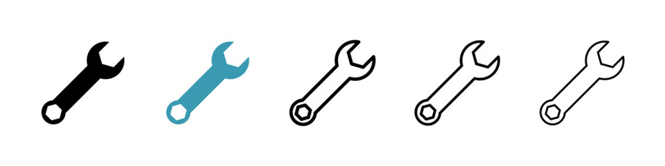 Wrench icons in black and blue set