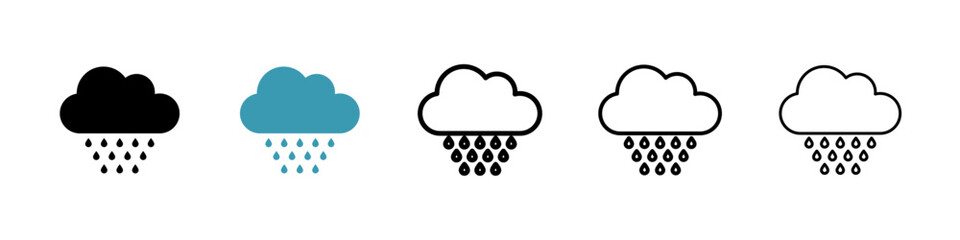 Rain icons in black and blue set