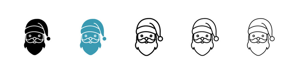 Santa Claus icons in black and blue set