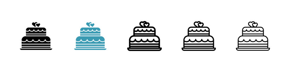 Wedding cake icons in black and blue set