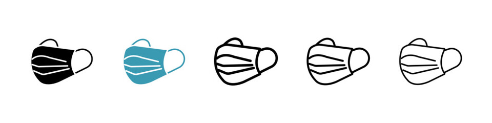 Surgical mask icons in black and blue set