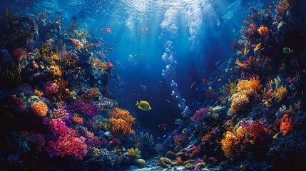 A Vibrant Coral Reef Teeming with Life.