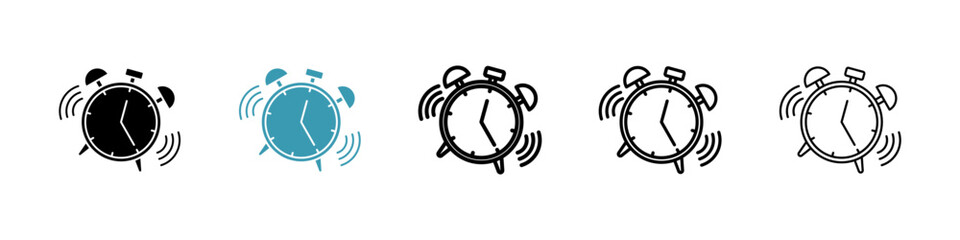 Alarm clock icons in black and blue set
