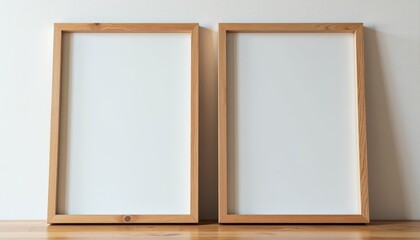 Fototapeta premium Stunning Wooden Frames Against a Clean White Background on a Wood Floor