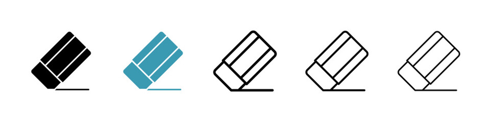 Eraser icons in black and blue set